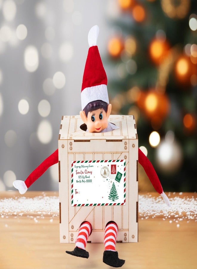 BkeeCten Christmas Elf Crate with Gift Card, Santa’s Elf Delivery Box, Wooden Elf Holder with Name Tag Sticker Christmas Gift for Kids - Holds One Elf (Elf Not Included) - Image 3
